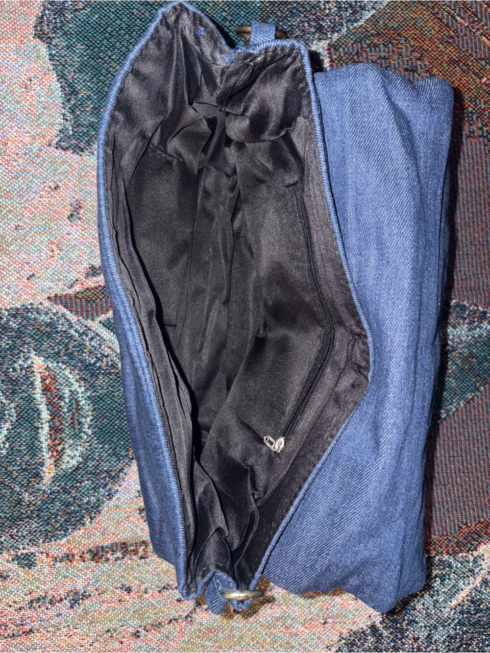 Quilted Denim Shoulder Bag with Gold Chain Strap - Navy - Picture 3 of 3